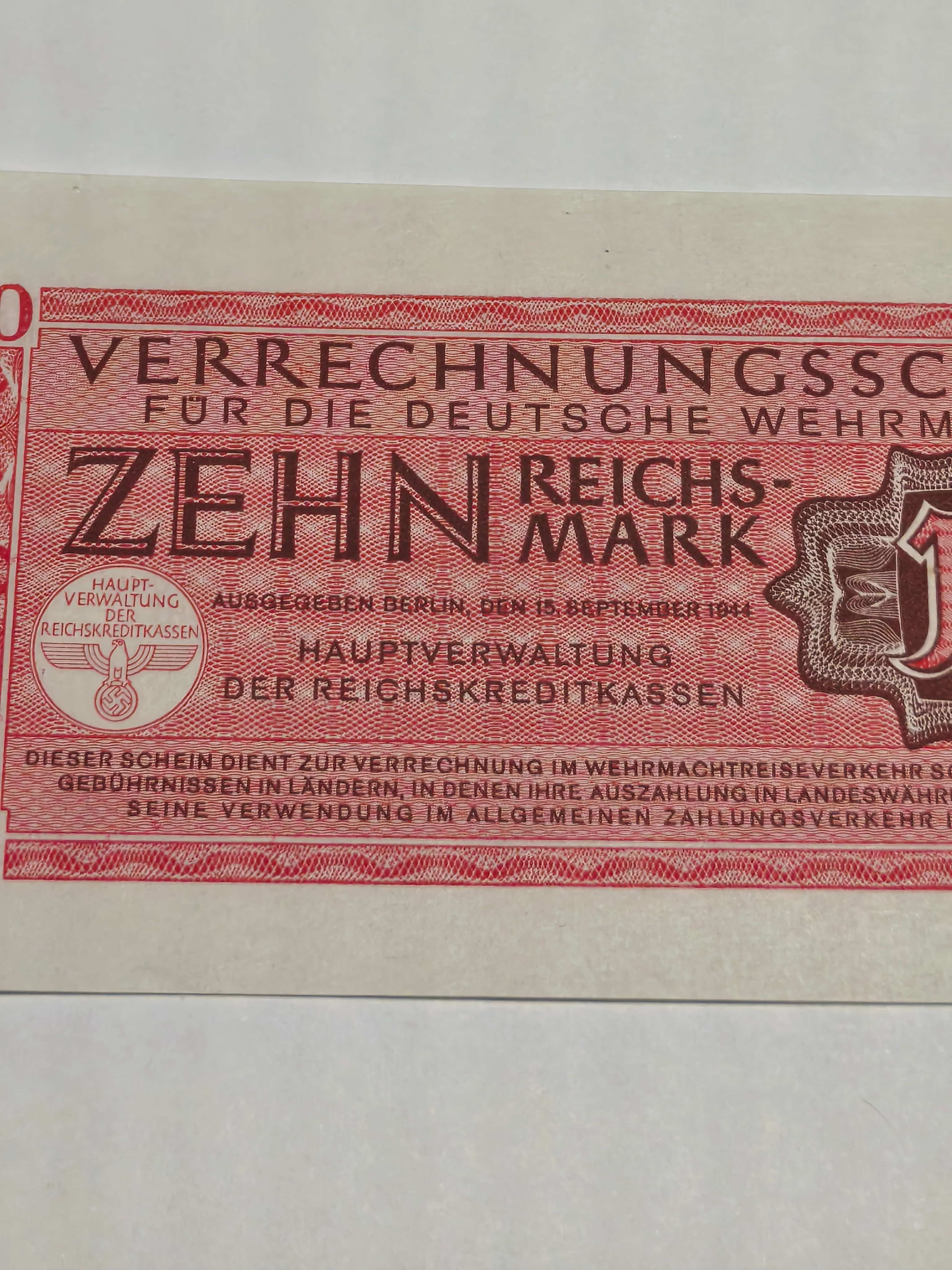 Third Reich 10 Wehrmacht Reichsmark 1944 - Image 2